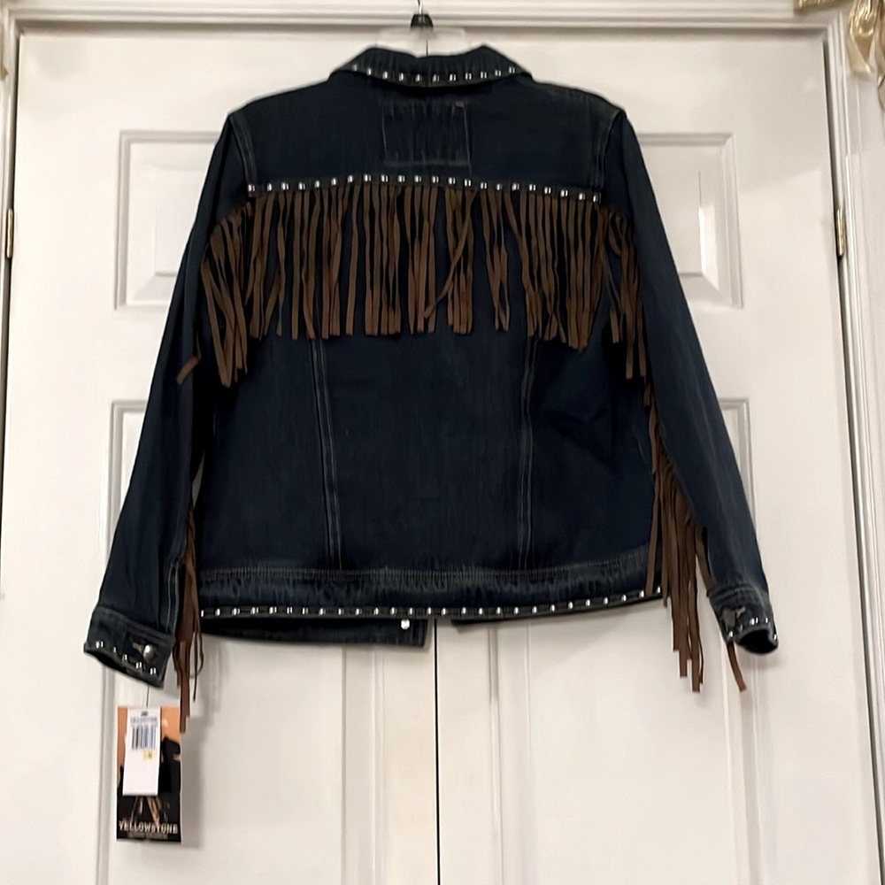 NWT! Yellowstone Dark Blue Denim Jacket with Fringe Trim Size M! - Picture 3 of 8